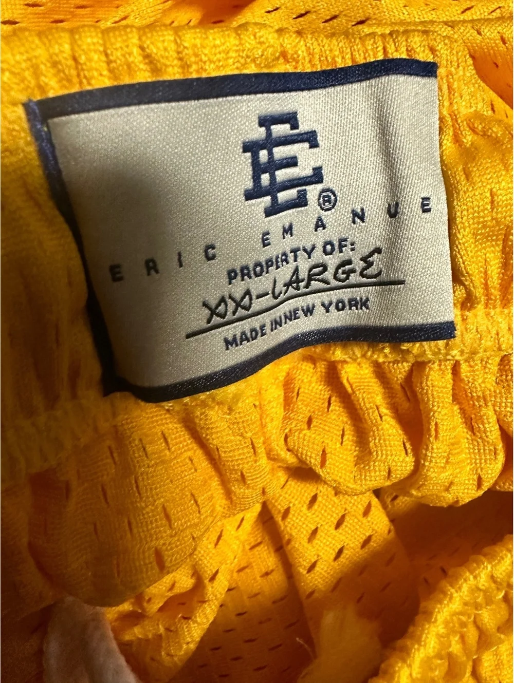 Eric Emanuel Mens Yellow Logo Elastic Waist Pockets Comfort Mesh Shorts Size 2XL